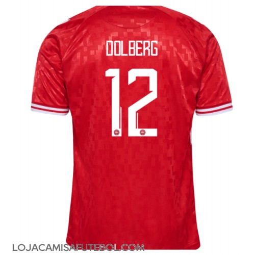 Camisa de Futebol Dinamarca Kasper Dolberg #12 Equipamento Principal Europeu 2024 Manga Curta